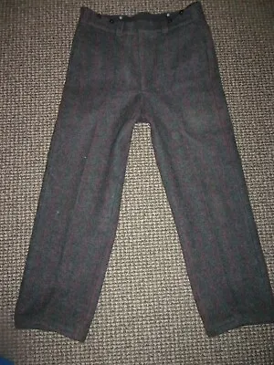 Vtg WOOLRICH Malone Heavy Wool Hunting Pants Gray W Red Windowpane Plaid 34x30 • $55