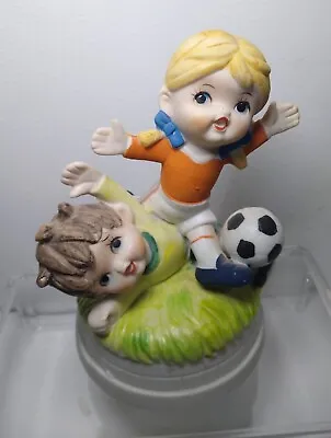 Himark Japan Musical Figurine Boy Girl Soccer TWIRLS 'It's A Small World' Song! • $9.45