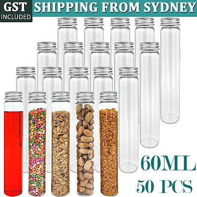 50PCS 60ML Flat Plastic Test Tubes With Screw Caps Wedding Party Decor Clear AU • $27.30