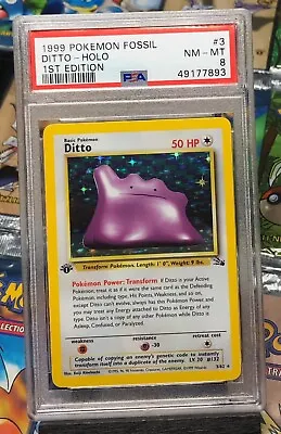$74.85 • Buy PSA 8 NM-MINT 1st Edition DITTO 3/62 Holo Pokemon Card - Fossil Set 1999