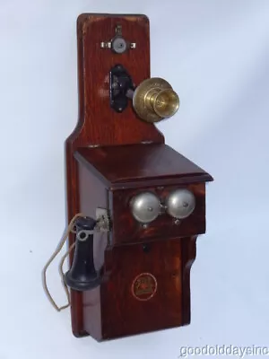 Swedish American Company Of Chicago - Oak Fiddleback Wall Phone - Telephone Co. • $450