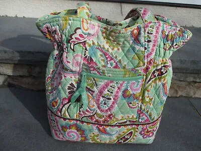 VERA BRADLEY Pink GREEN Quilted PAISLEY Pattern TOTE Bag DOUBLE Handles POCKETS • $14.99