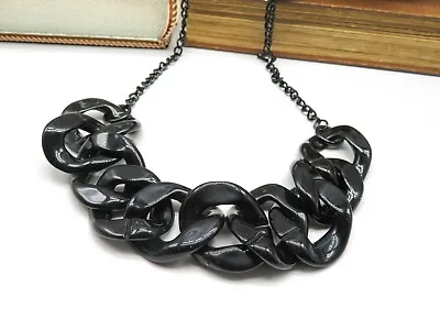 Chunky Black Chain Link Necklace Q15 • $14.44