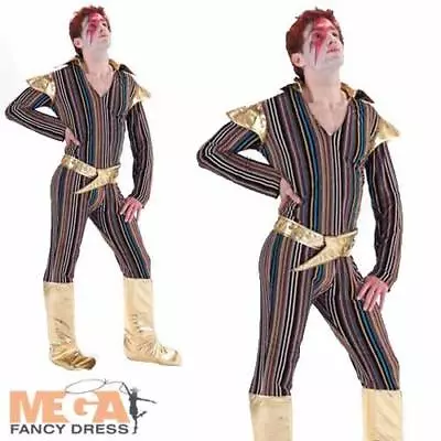 70s Ziggy Stardust Mens Fancy Dress David Bowie 1970s Pop Star Adults Costume  • £27.99