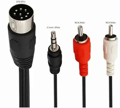 DIN 8Pin Male To 2 RCA Male DC 3.5mm 90° Angle 3 Pole Adapter Stereo Audio Cable • $12.99