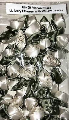50 SATIN RIBBON ROSES  ROSEBUDS 3/4  Applique Sewing Bow Craft Choose Your Color • $4.50
