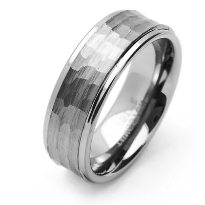 Men 9MM Comfort Fit Tungsten Carbide Wedding Band Brushed Hammered Ring • $29.99