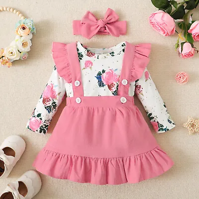 £8.99 • Buy Newborn Baby Girl Clothes Infant Romper Floral Suspender Dress Outfit Jumpsuit