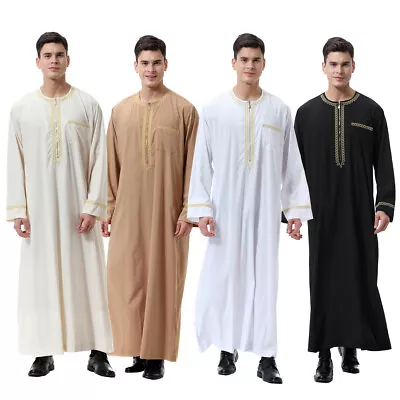 Saudi Men Thobe Jubba Thoub Muslim Robe Abaya Galabeya Arabic Kaftan Dishdasha • £23.86