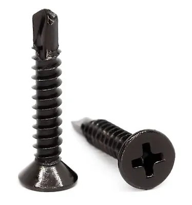 Black Self Drilling Countersunk Screws Flat Head Carbon Steel Self Tapping Screw • £3.49