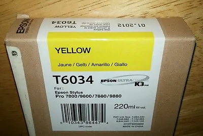 04-2023 NEW GENUINE EPSON T6034 YELLOW 220ml INK STYLUS PRO 7800 9800 7880 9880 • $86.89