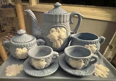 Vintage Porcelain Mini Tea Set 10 Piece Blue Rose Tea Set In Original Box • $14.99