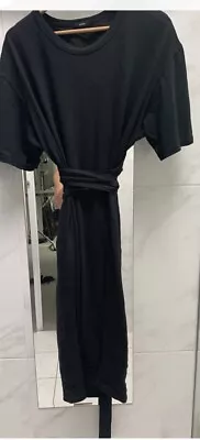 Bassike Midi Dress Black Semi Backless Size 1 Fit 10-12 Cotton/Linen • $58