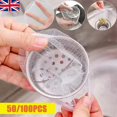 50/100Pcs Disposable Sink Mesh Strainer Bag Bathroom Hair Filter Net Kitchen • £3.53