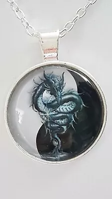 YING YANG 27mm Glass Art Celestial Dragon Charm Pendant Necklace Chain Jewellery • £3.90