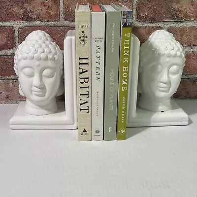 Buddha Bookends Set Of 2 White Ceramic Oriental Zen Karma Design Home Accent NWT • $99.99