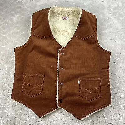 Vintage 70s Levis Corduroy Sherpa Lined Vest Made In USA Western - Size Large • $80