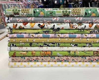 FARM COTTON FABRIC Animal Chicken Cow Sheep Pig Patchwork Craft Dress Material • £4.15