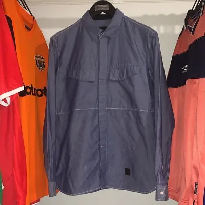 Mens Musto Blue Cotton Shirt Large Long Sleeve Casual Travel Workwear Small • £17.99