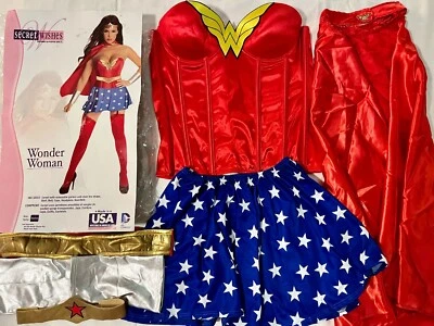 $29.99 • Buy WONDER WOMAN Secret Wishes Adult M Costume Corset-Skirt-Cape-Belt-Gauntlet-Crown