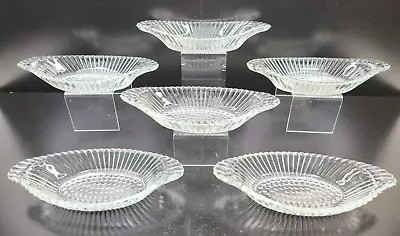 6 Jeanette National Clear Banana Split Boats Set Vintage Rib Dot Glassware Bowls • $56.87