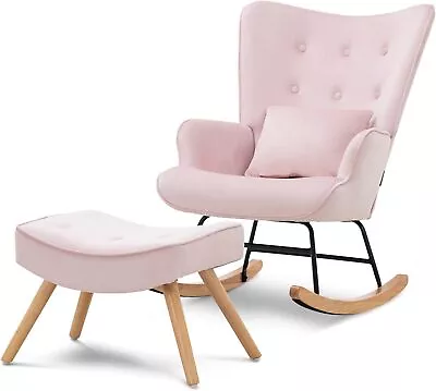 Modern Velvet Rocking Chair Glider Chair With Ottoman Cushion Nursery Mid • $279.43