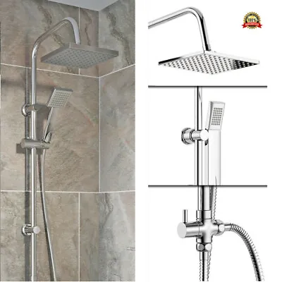 £27.99 • Buy Bathroom Square Shower Mixer Set Twin Heads Chrome Waterfall Tap Riser Rail Hose