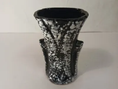 Vintage 1930s Art Deco Pottery Vase Geometric Black White Speckled • $8