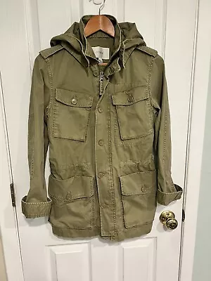 J Crew Jacket Womens S Green Boyfriend Fatigue Military Parka Hoodie Zip 19985 • $31.99