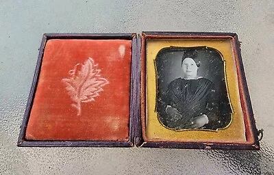 Antique Daguerreotype Photo Of Woman In Leather Case With Brass Closures • $149.99