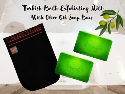 2x Duru Natural Olive Oil And Leaf Soap With Turkish Bath Exfoliating Mitt/Glove • £11