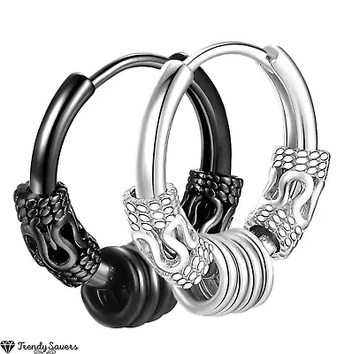 £4.99 • Buy PAIR Titanium Steel Punk Hip Hop 12MM Circle Huggie Hoop Earrings For Men Women