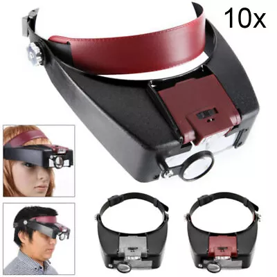 Magnifying Glass Headset LED Light Head Headband Visor Magnifier Loupe W/ Box UK • £10.59