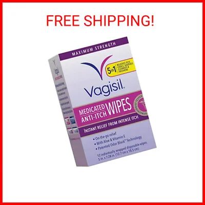 $7.99 • Buy Vagisil Anti-Itch Feminine Wipes, Max Strength, Gynecologist Tested, 12-Pack