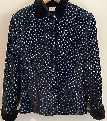 CAROLINE CHARLES - Luxury Classic Velvet Sequinned Jacket - Black - UK 14 • £64.99