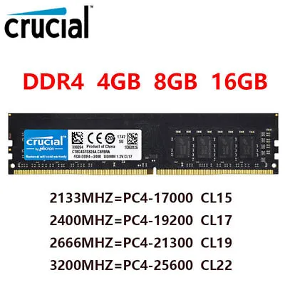 Crucial DDR4 4GB 8GB 16GB Memory Ram PC4 2133 2400 2666 3200MHZ 1.2V UDIMM • $40.19