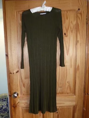 MANGO  Sz S  Deep Olive Marl Straight Long Sleeve Viscose Polyester Knit  Dress • $6
