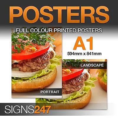 A1 Poster Printing Service Full Colour Print MATT Printed - A3 A2 A0 Available • £1.49