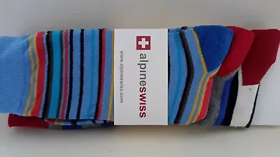 Alpine Swiss Mens 73% Cotton 3 Pack Dress Socks Striped/Argyle Bright Color NWT • $16.99