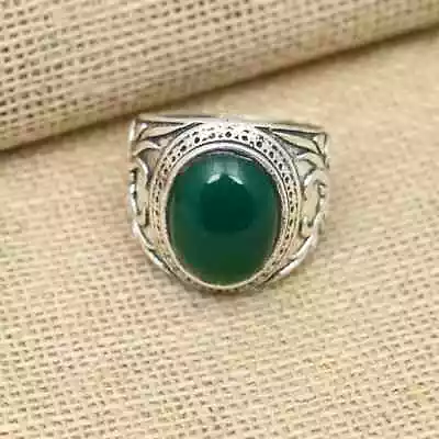 Lovely Green Onyx Man Made Ring 925 Silver Attractive Men's Ring All Size D60 • $17.59