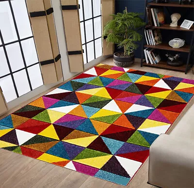 Luxury Multi Colour Non Slip Rugs Hall Runner  Living Room Carpet Home Decor Mat • £14.98