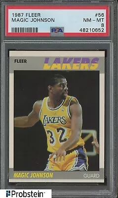 1987 Fleer Basketball #56 Magic Johnson Los Angeles Lakers HOF PSA 8 NM-MT • $7.50