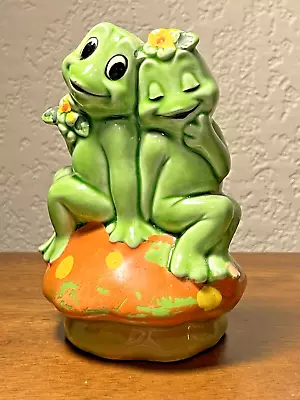 VTG Lefton Ceramic Green Frog Couple Figures On A Mushroom 4  Tall Japan • $11