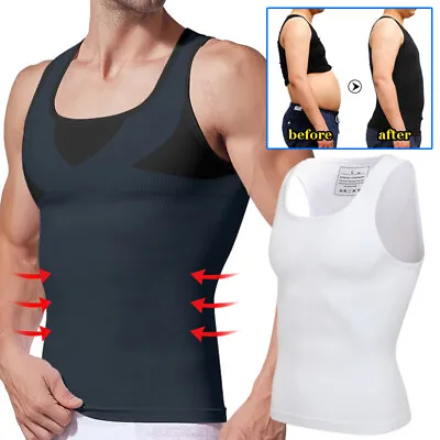 Mens Slimming Vest Tummy Body Shaper Compression T-Shirt Ultra Durable Tank Tops • $4.79