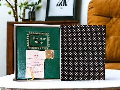 Vintage Collins 5 Year Diary Unused Green Leather Bound 1970s With Lock + Key • $37.32