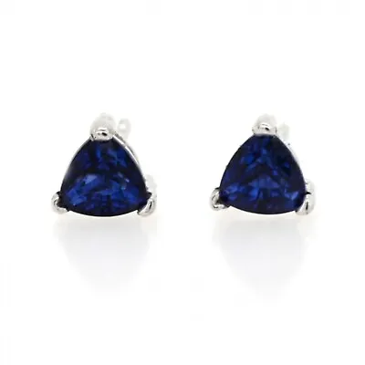 Nigeran Blue Sapphire Trillion 1.35 Carat Stud Earring In 14k White Gold (52231) • $496.81