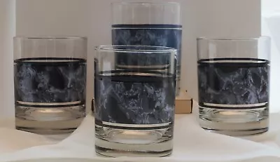 Mid Century Modern Smokey Black & Clear Whiskey Glasses Set Of 4 12oz 11.5oz Wt. • $20