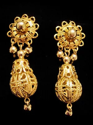 VTG 18 K GOLD FILIGREE VERMEIR EARRINGS ORNATE 2  STERLING SILVER OAXACA MEXICO • $54.61