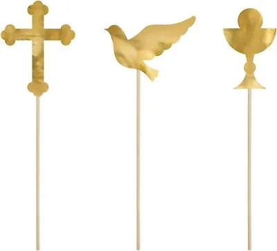 First Holy Communion Cake Topper Gold Topper 31.5 Cm Pack Of 6 Cake Decoration • £3.99