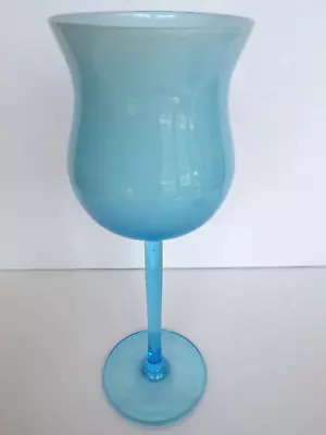 Compote Vase Goblet Long Stemmed Powder Blue Opaque White 10  High 3 1/4  Rim • $19.99